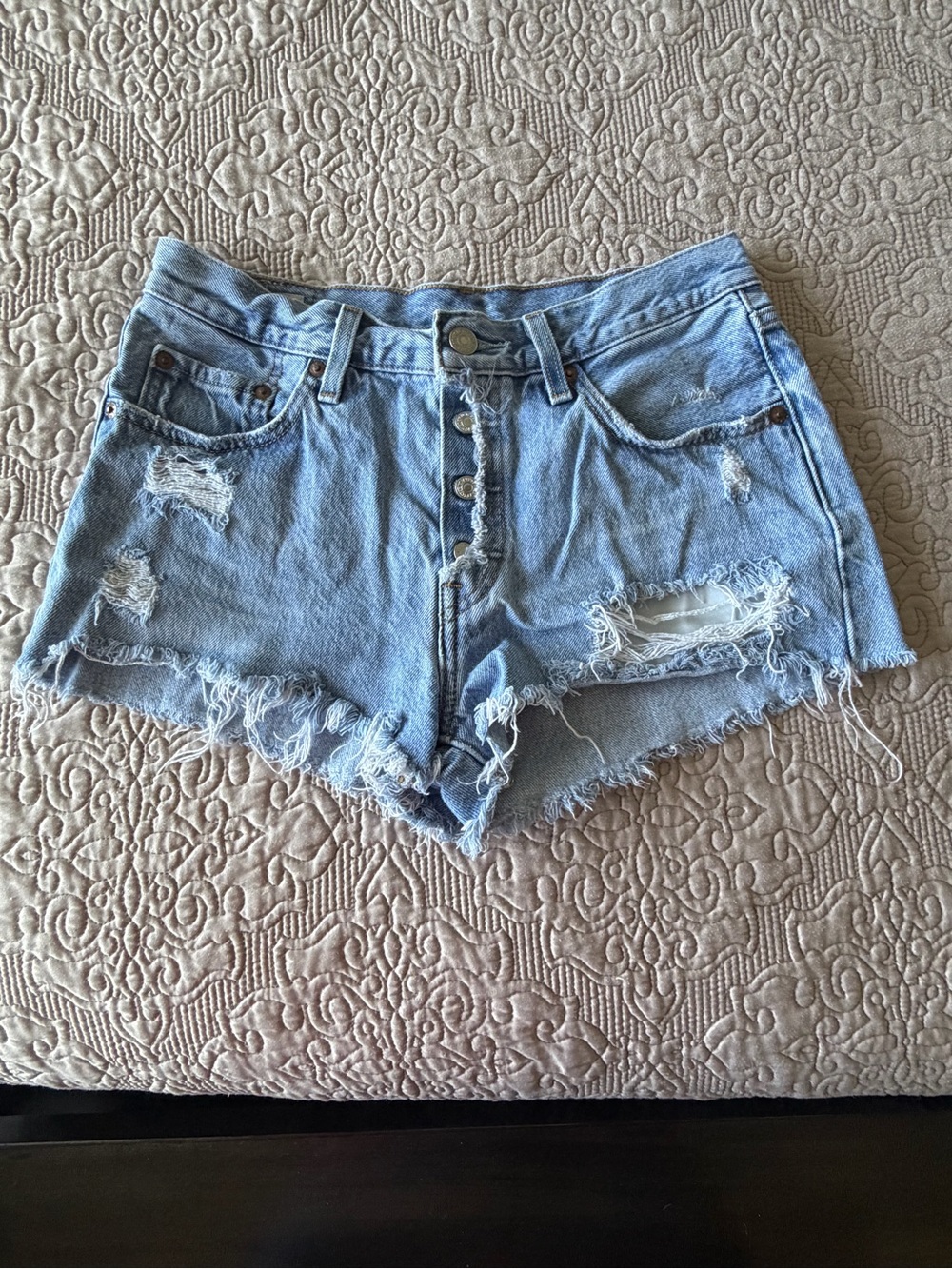 Levi's Light Blue Distressed Denim Cutoff Shorts
